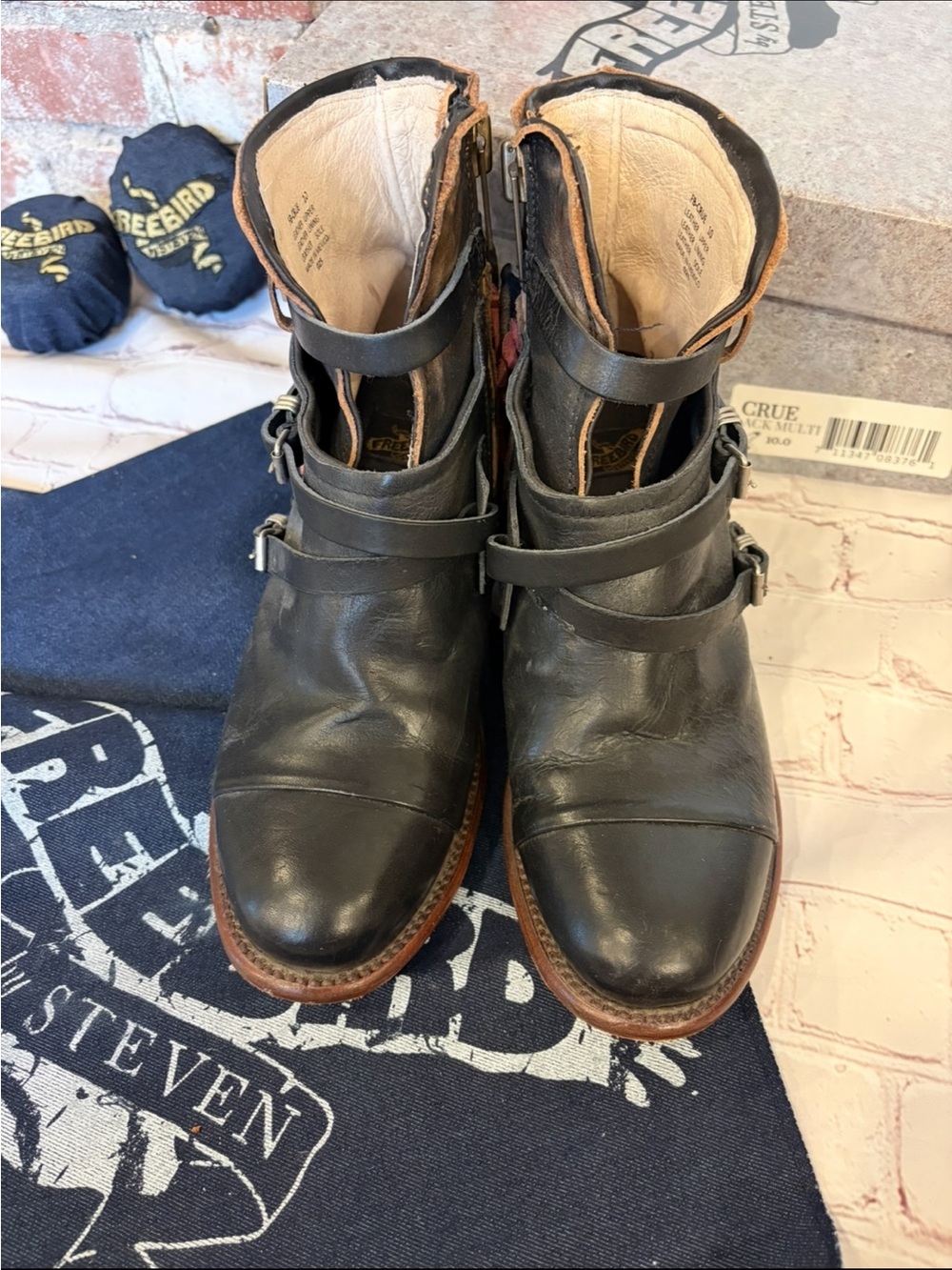 Freebird by Steven Black Leather Ankle Boots Crue Black Multi - Picture 3 of 8